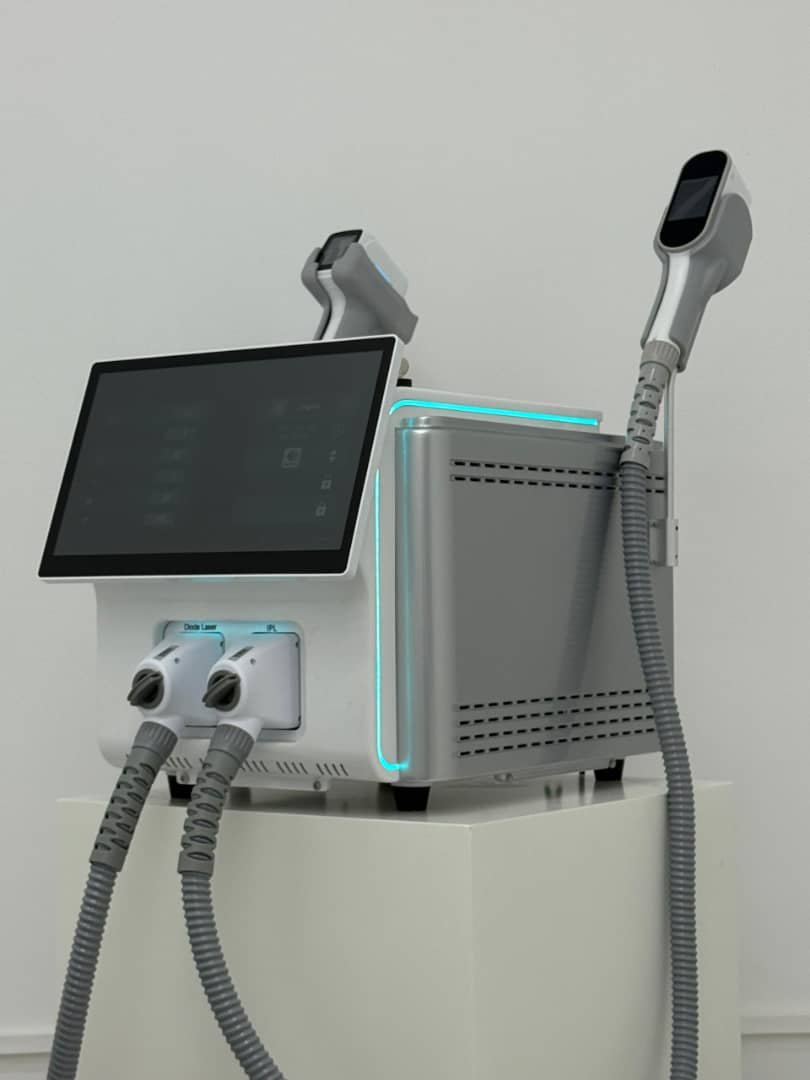 ADPL-2 diode laser and IPL system with touchscreen and both handpieces on their cradles