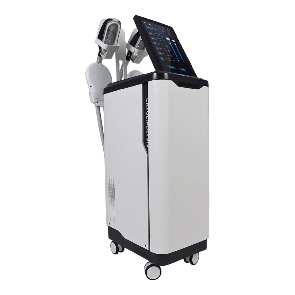 Cryolipolysis body contouring system on castors with applicator handpieces and touchscreen
