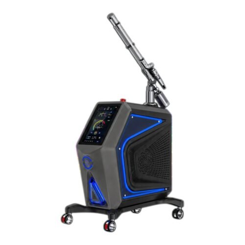 Med-860 RENO Q-switched Nd:YAG laser system on castors with articulated arm and colour touchscreen