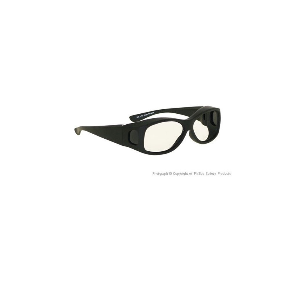 CO2 laser safety glasses with white polycarbonate filter in a Model 33 fitover frame