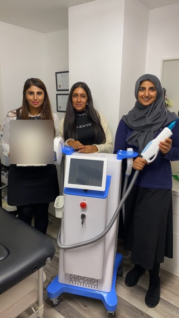 Graduate students at Skintastic Aesthetics training academy with laser equipment
