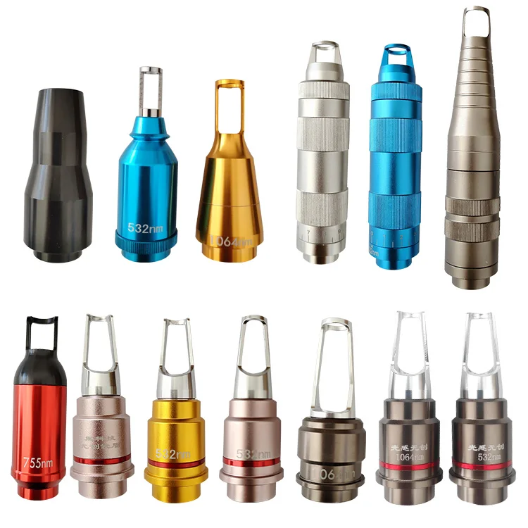 Adjustable spot size Nd:YAG laser zoom handle tip, 1064nm and 532nm